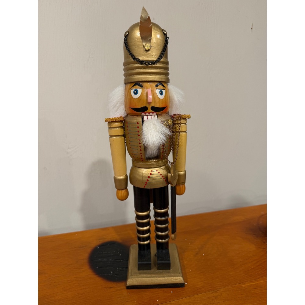 Deluxe Eurostyle 15 Inch Hand Painted Wooden Nutcracker Gold Black Christmas Box